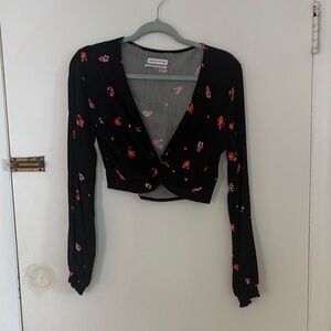 Urban Outfitters Black Floral Long Sleeve Blouse